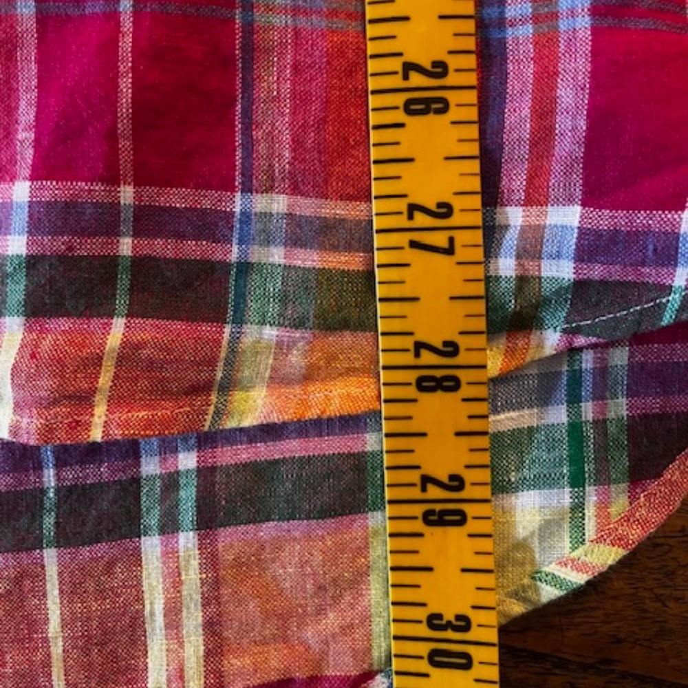 Men's POLO - Ralph Lauren - Bright Multi Colored Plaid Linen L. S. Shirt - L - Picture 8 of 12